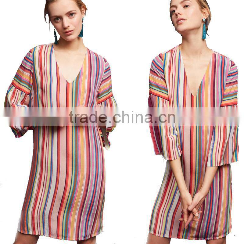 LATEST ladies harlow dress, V-neck short sleeve rainbow dress