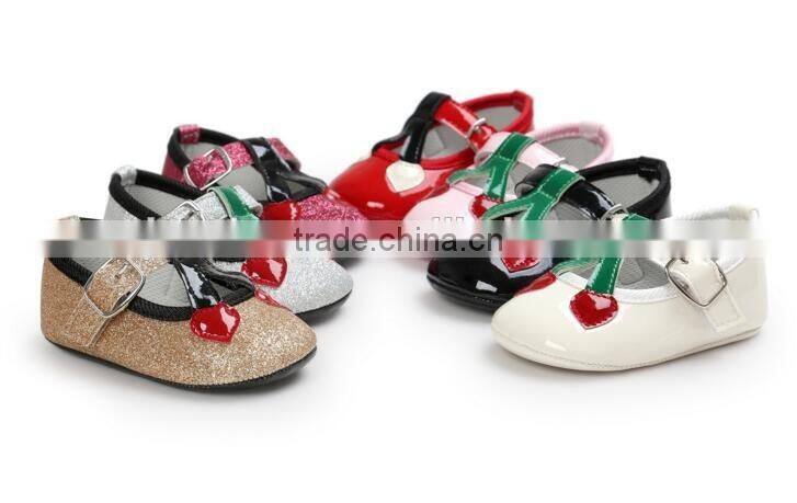 cherry design PU baby shoes, cherry baby girl shoes