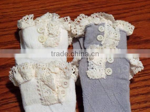 Fashion Winter Autumn Warm Kids Trendy Knitted Button Lace Leg Warmers Trim Boot Cuffs Baby Girl Tube Baby Socks