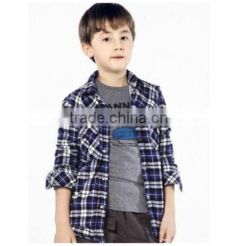 children's fashion thick keep warm long sleeve brushed apron check shirt with two pockets
