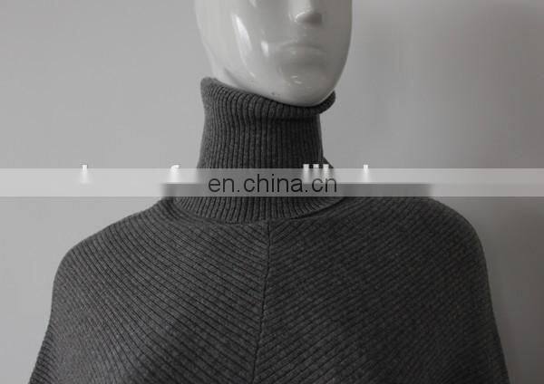 12gg rib knitted women's turtleneck cashmere ponchos