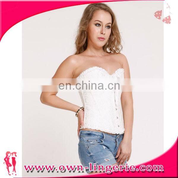 white Latex Lace Waist Training Corset steel boned corset