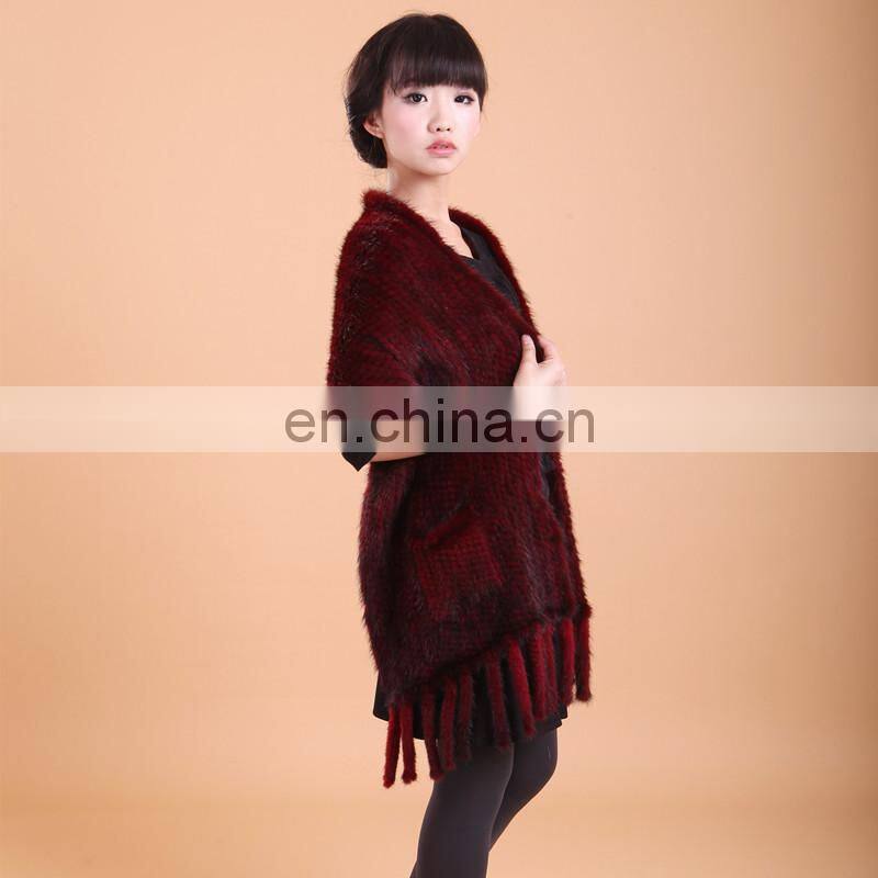 2016 wide red warm and soft noble knitted mink scarf