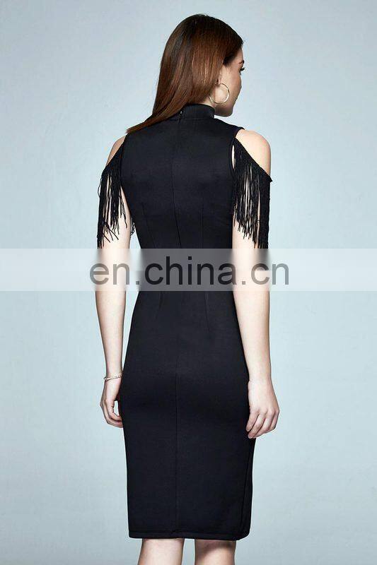 Amigo 2017 new designer black tassel sleeve sexy bandage dress elegant long evening dresses for ladis party wear