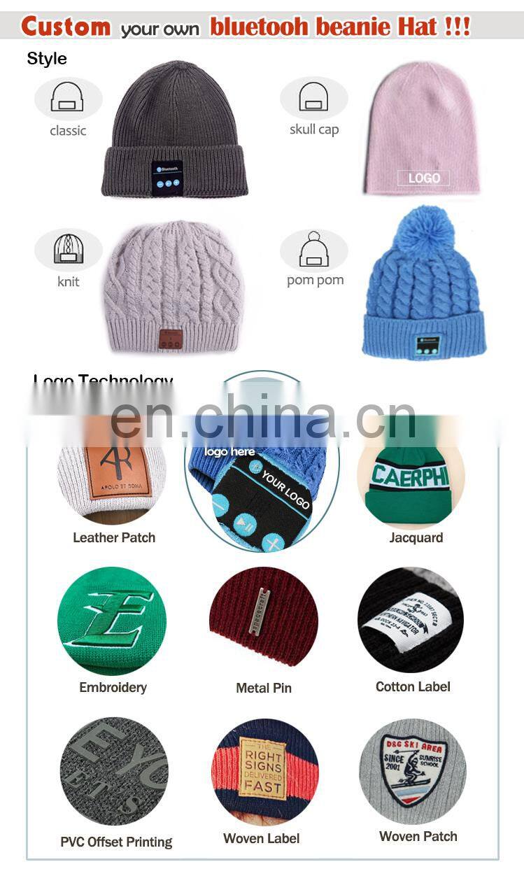 custom logo blue-tooth wool knitted beanie hat for men