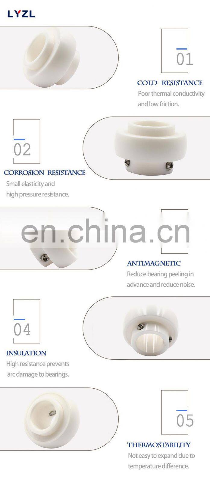 High Quality ZrO2 Ceramic insert Zirconia bearing  UC200 UC201 UC202 UC203 UC204 UC205