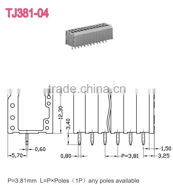 Electric Spring Clamp Terminal Block 3.81mm Screwless Terminal Connectors