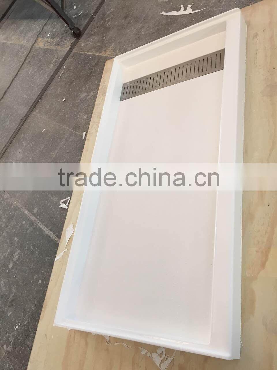 cultured marble trench drain shower pan with off-set drain