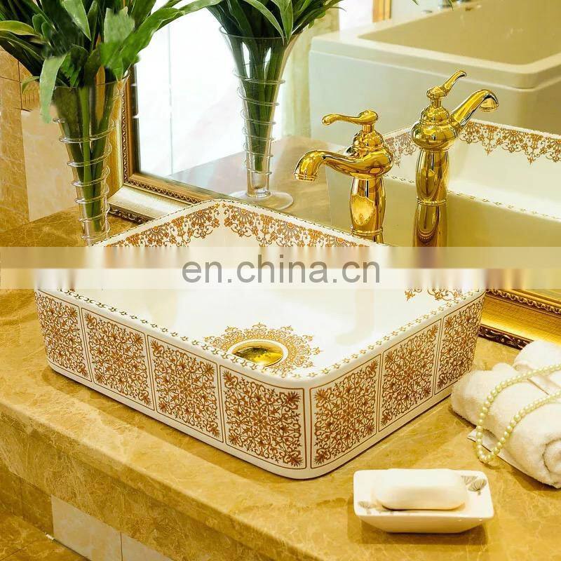 Rectangular shape european royal style ceramic wash sink