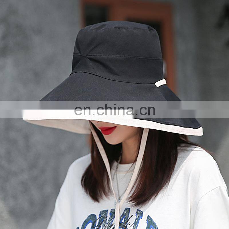 New ins style fashion big brim solid color double-sided fisherman hat summer simple lace sun hat
