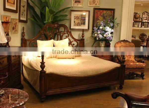 Romantic princess style girls double solid wood bed bedroom furniture