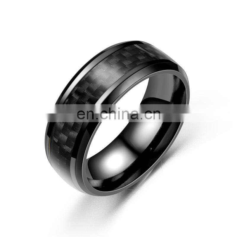 8mm 4 Color Stainless Steel Ring Inlay Carbon Fiber Wedding Ring for Men's Fashion Party Jewelry Gifts (Size 6-13)