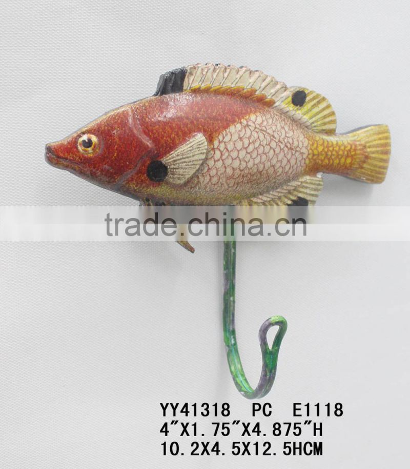Wholesale cheap embossed fish shape single metal wall hook