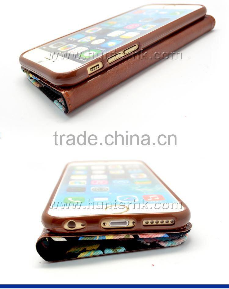 Printed Floral Jean Fabric For iphone6 Wallet Case