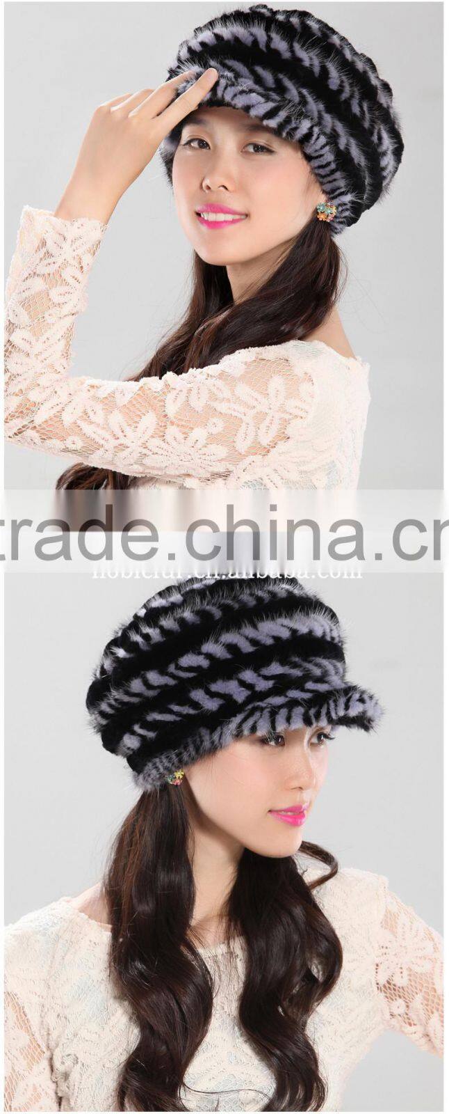 2015 new Korean style mink fur beretluxury knitted visor cap