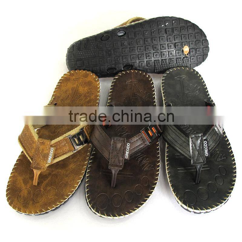 2015 stylish PU upper men logo sand flip flops