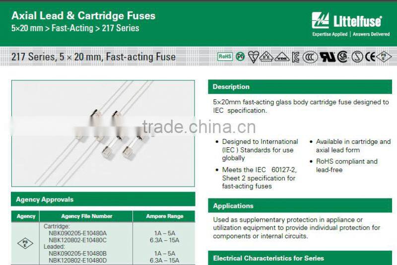 Littelfuse Glass Fuse Fast-Acting Fuse 2000mA 2.0A 250V 5X20 mm 0217002.MXP