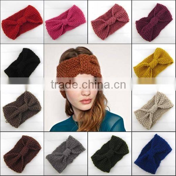 Fashion Ladies Bow Knot Pattern Knitted Daily Hair Headband