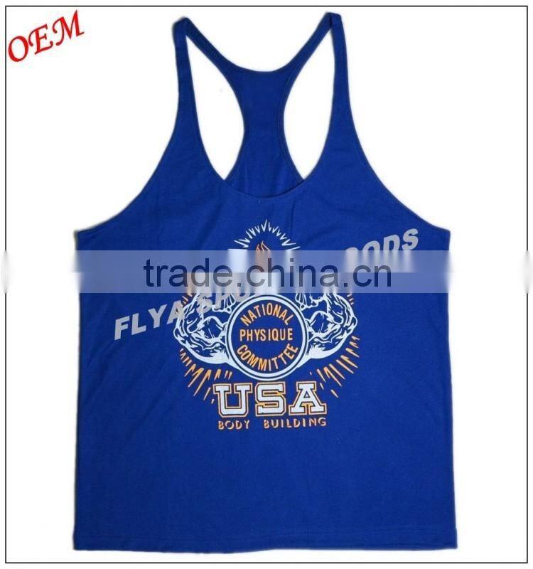 custom logo printed y-back gym stringer singlet