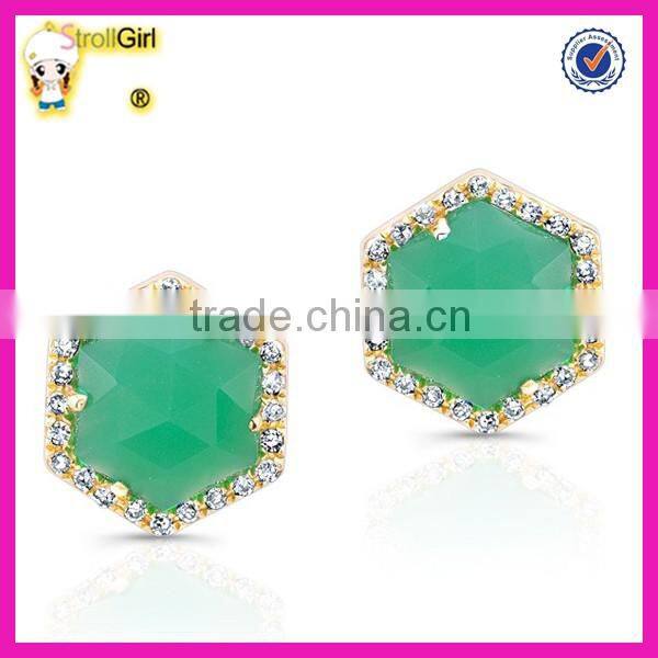 silver jewelry 925 sterling silver turquoise stud earring with gold plated white cz pave