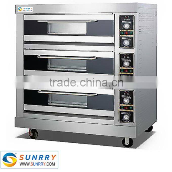Energy saving commercial kitchen equipment 3 deck 6 trays electric big oven for baking bread 400 degrees