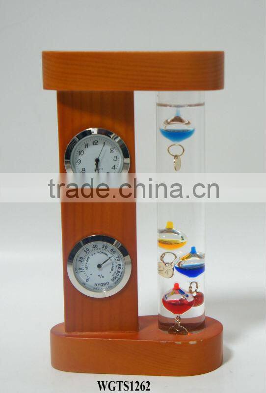 GALILEO THERMOMETER WITH BLUE WOODEN FRAME