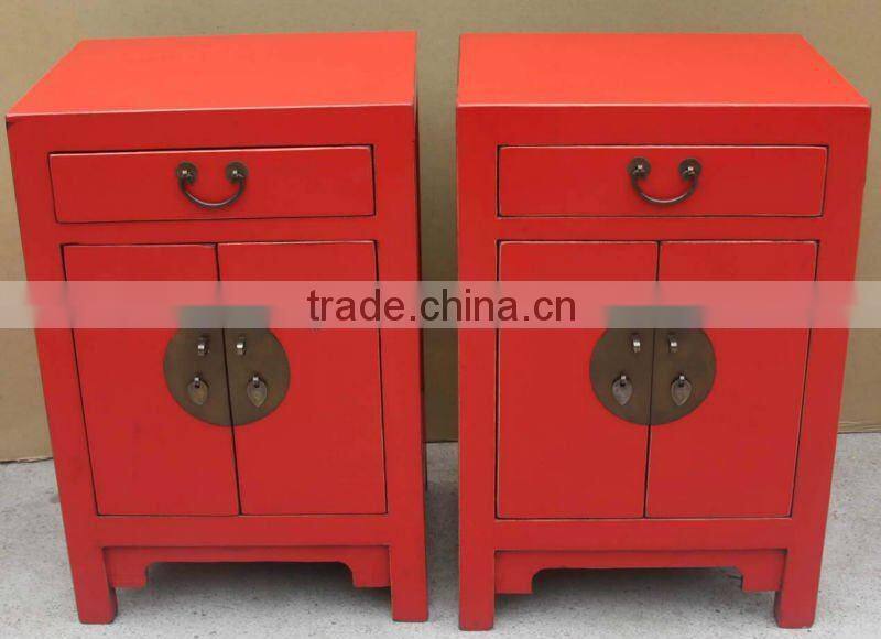 Chinese Antique red bedside corner cabinet