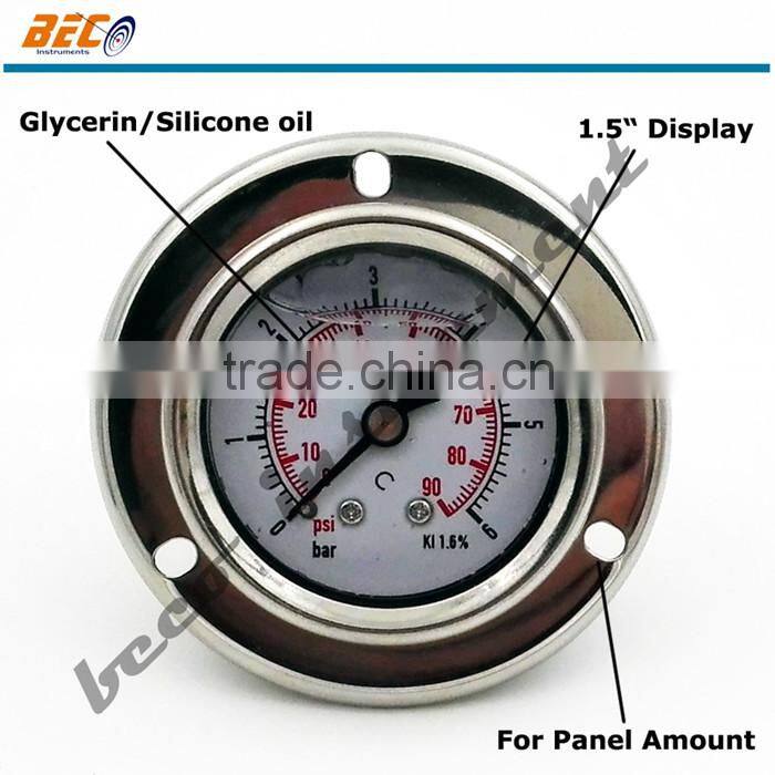 (YTN-40BD) 40mm brass connection center back with flange type manometer price of pressure gauge