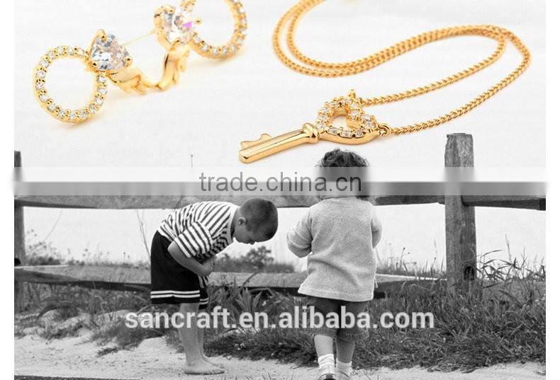 Love heart cubic zirconia best selling 2016 18k gold plated jewelry set