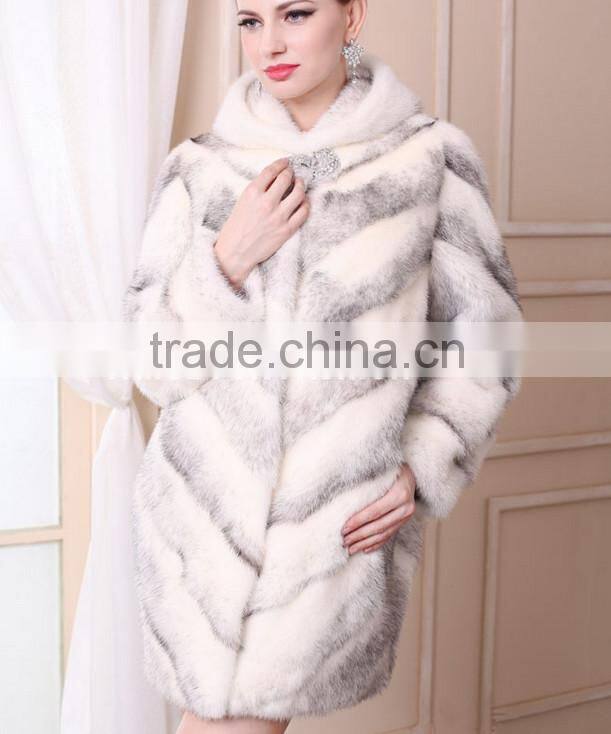 emk1453 newest style lady cross mink fur coat with hood