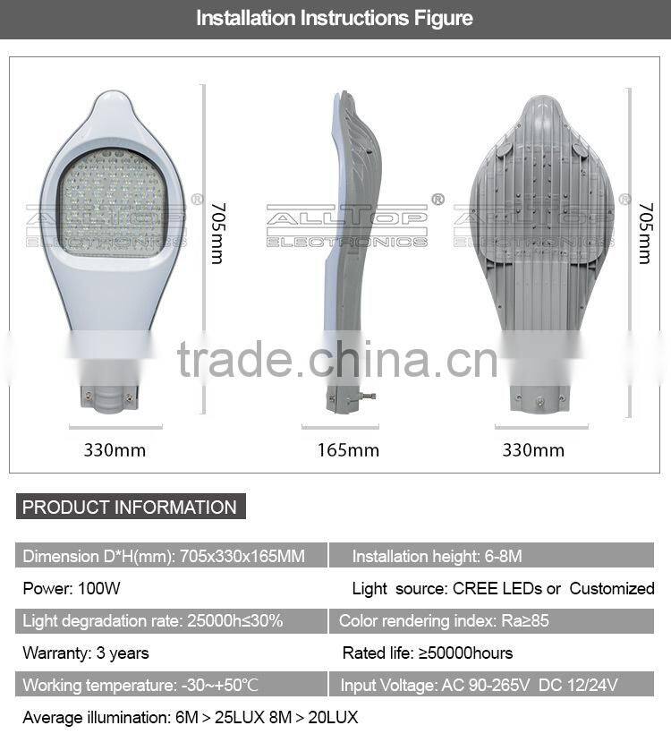 IP67 waterproof bridgelux cob 98w high power led street light