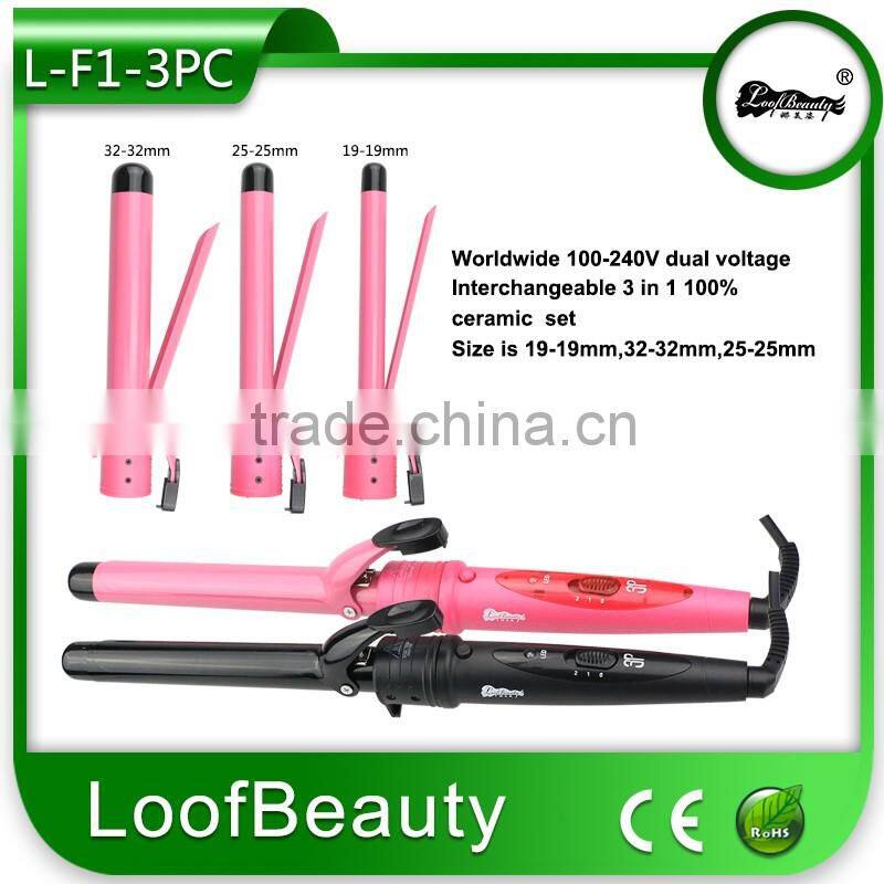 Interchangeable 5 in 1 Ceramic coating hair curling wands Multi-function LED LCD Hair Curler With normal color box Gift Box