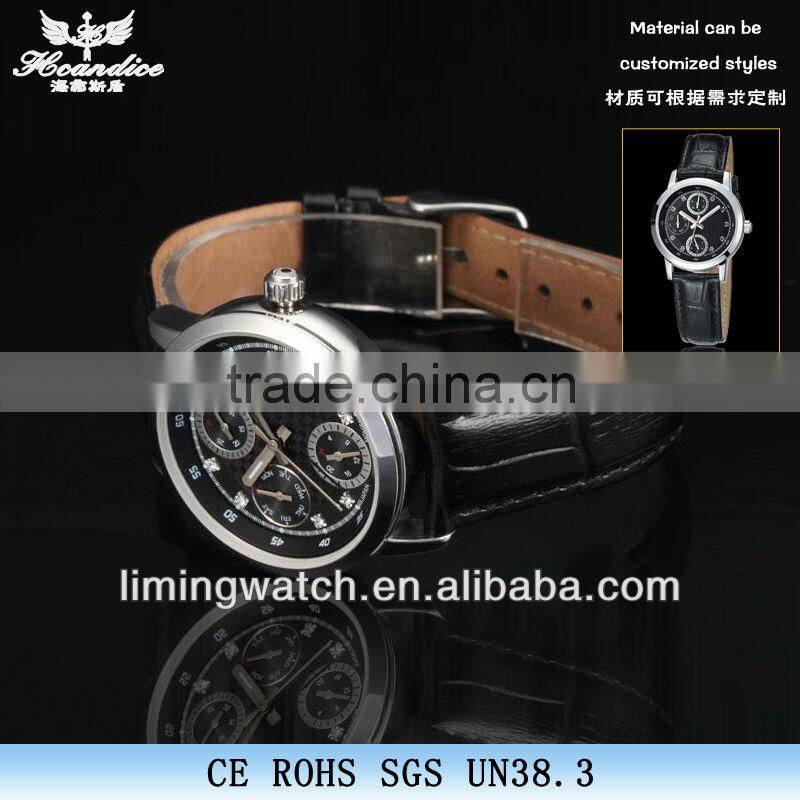 SP-2607 stainless steel leather strap munti function movement quartz watch japan movement watch time