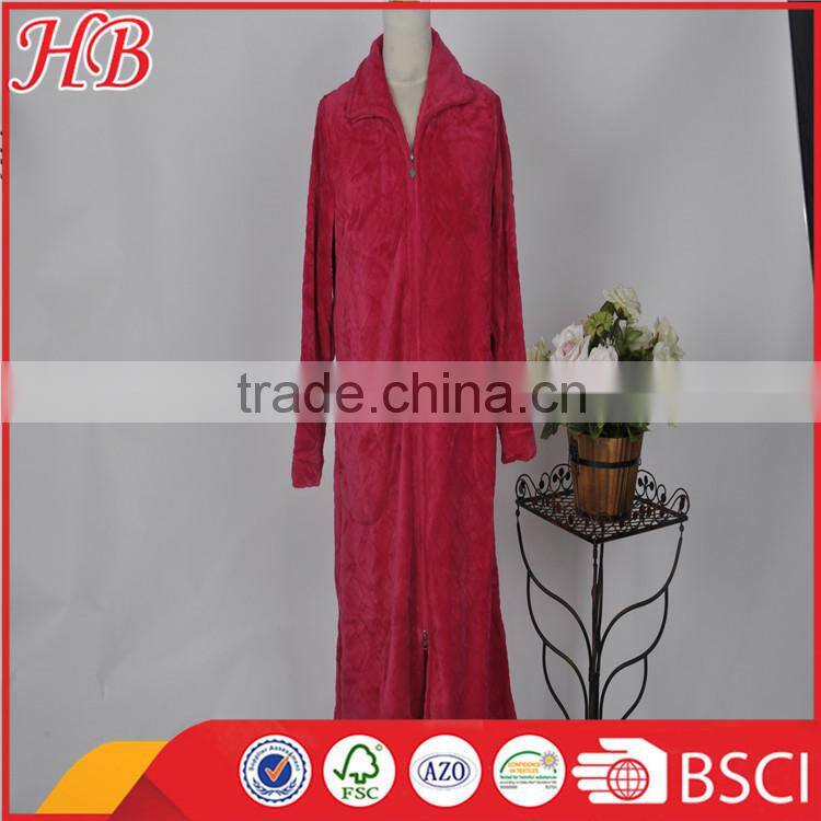 cut coral fleece zip bathrobe for women