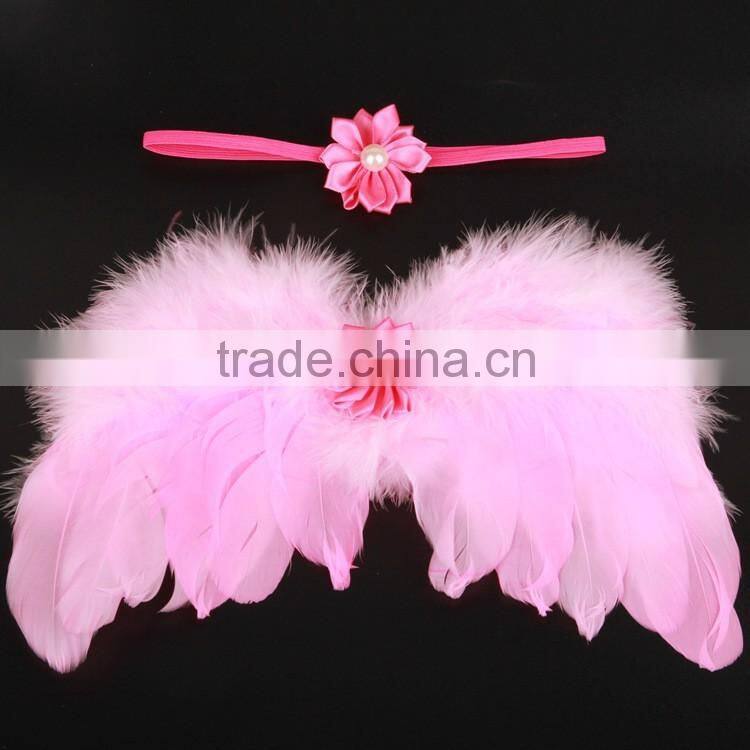 Cute Decorative Feather Costume Wings For Baby Photo Props,ribbon flower Headband Sets
