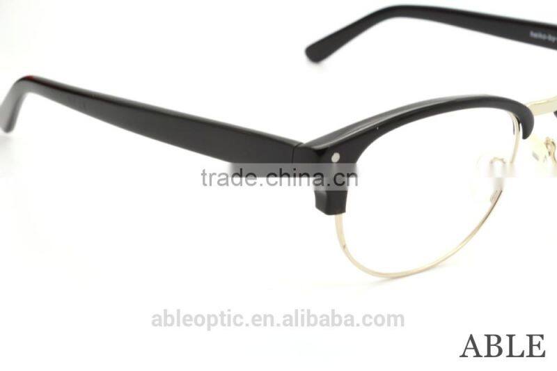 2015 hotselling round black acetate hand made spectacles optical frames eyewear eyeglasses with half-rim metal
