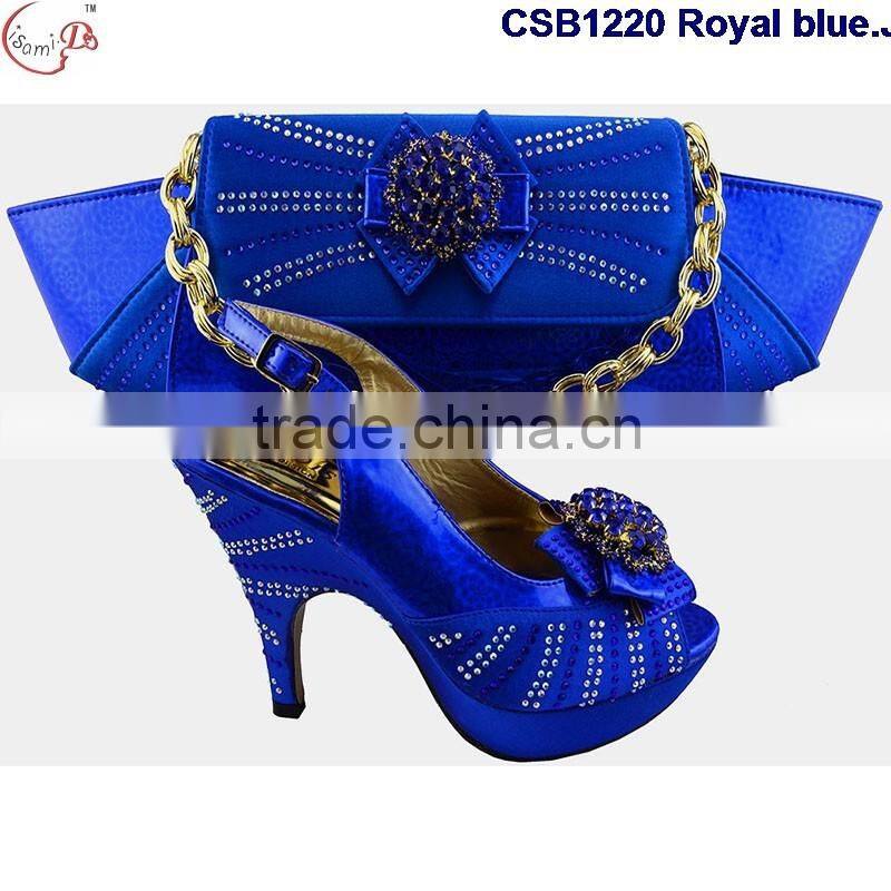 CSB1220 2016 Guangzhou wholesaler latest style fashion african design high heel lady shoes matching bag with rhinestone