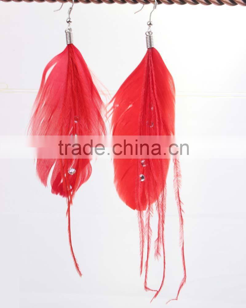 Sky blue Long feather earring with cheap feather dangle drop earring for girls wholesale