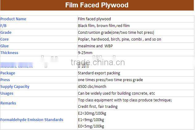 9mm WBP glue black marine plywood/film faced plywood