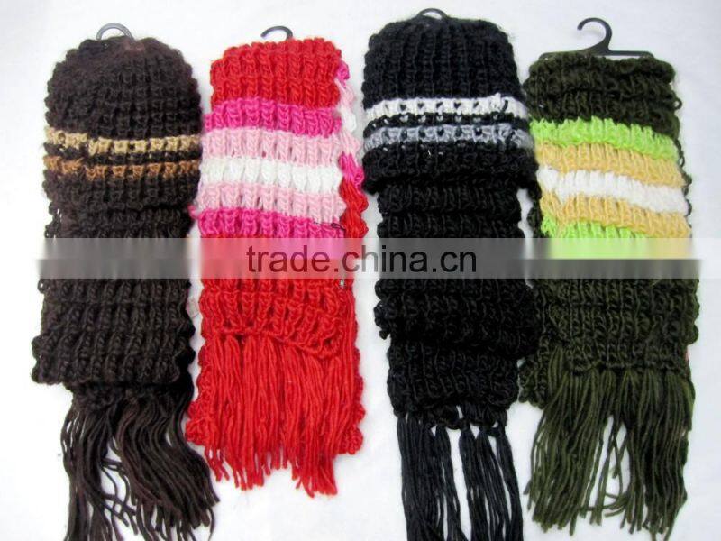 Wholesale fashion color stripes knitted set scarf and hat