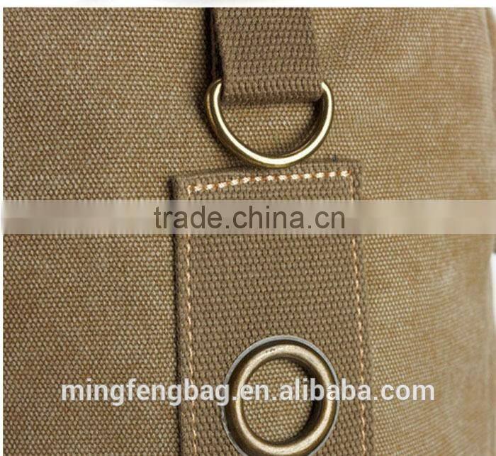 Men Vintage Canvas Leather Hiking Travel Cylinder Messenger Tote Bag Backpack
