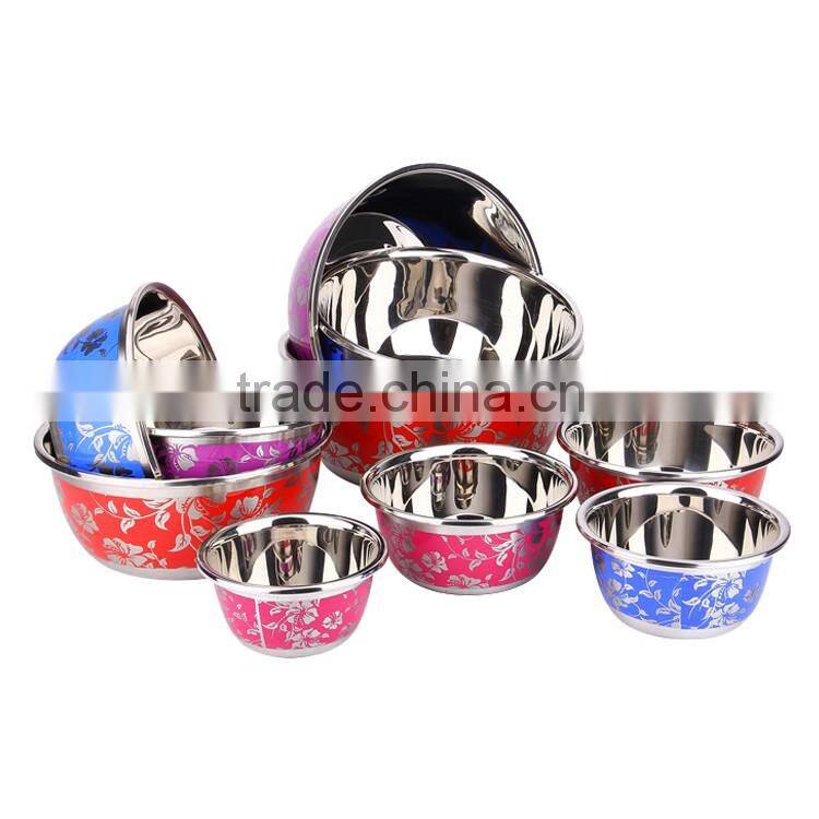 Color engraved stainless steel kitchen utensils bowls