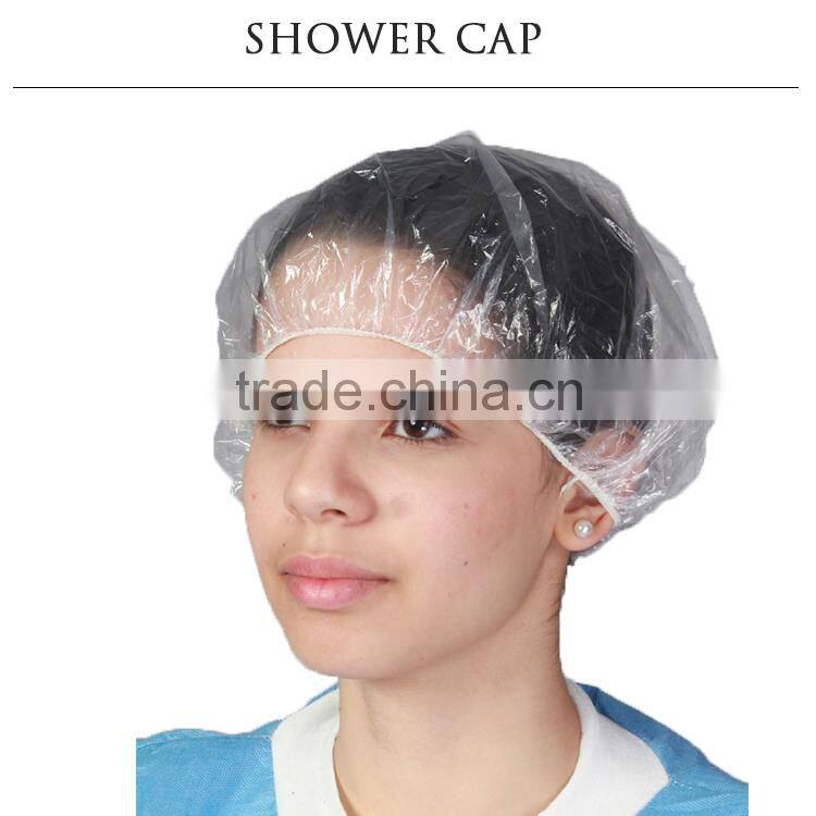 good quality white red blue pink waterproof disposable PE shower cap hotel