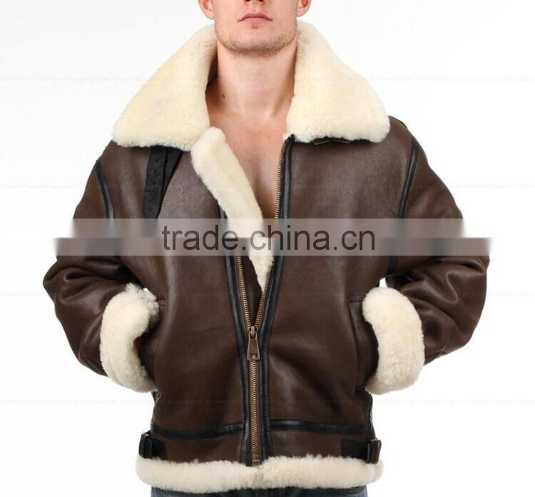 Mens Military Shearling Bomber Leather Jacket