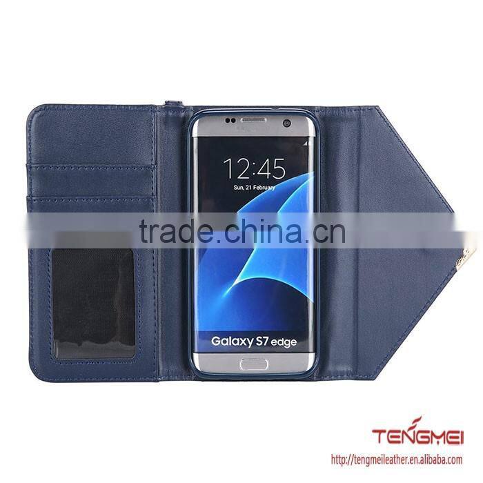 Envelope women wrist strap wallet for samsung galaxy s7 edge with magnetic cover