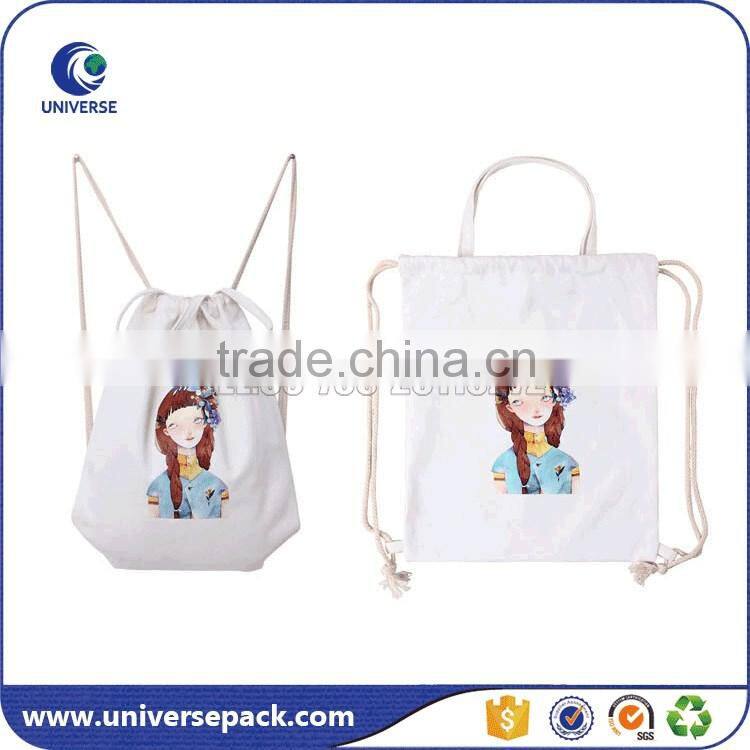 Custom Silk Screen backpack cotton bag with drawstring
