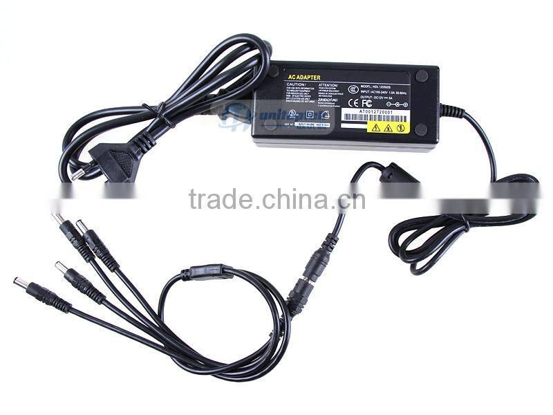4CH DC 12V 5A CCTV Power Supply for Camera 4 Port DC+Pigtail Coat DC Adapter