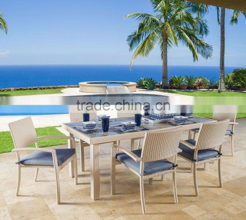 Garden Dining Set Wicker Furniture Rattan Outdoor Furniture (1.2mm alu frame powder coated,5cm thick cushion, waterproof fabric)