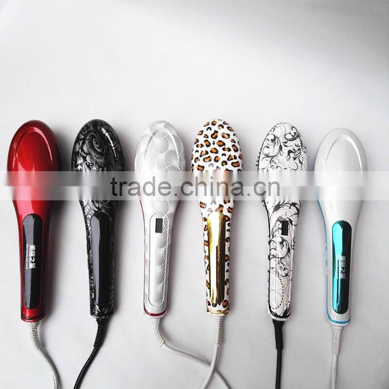2016 new arrive NASV beauty star hair straightener brush varity color with ceramic rotataing and LCD display ionic hair straight