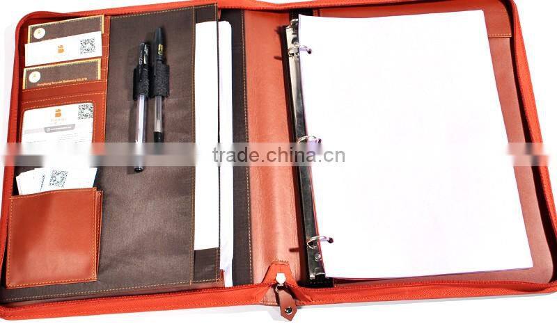 high quality vintage PU leather portfolio with tote / 3 metal ring binder folder